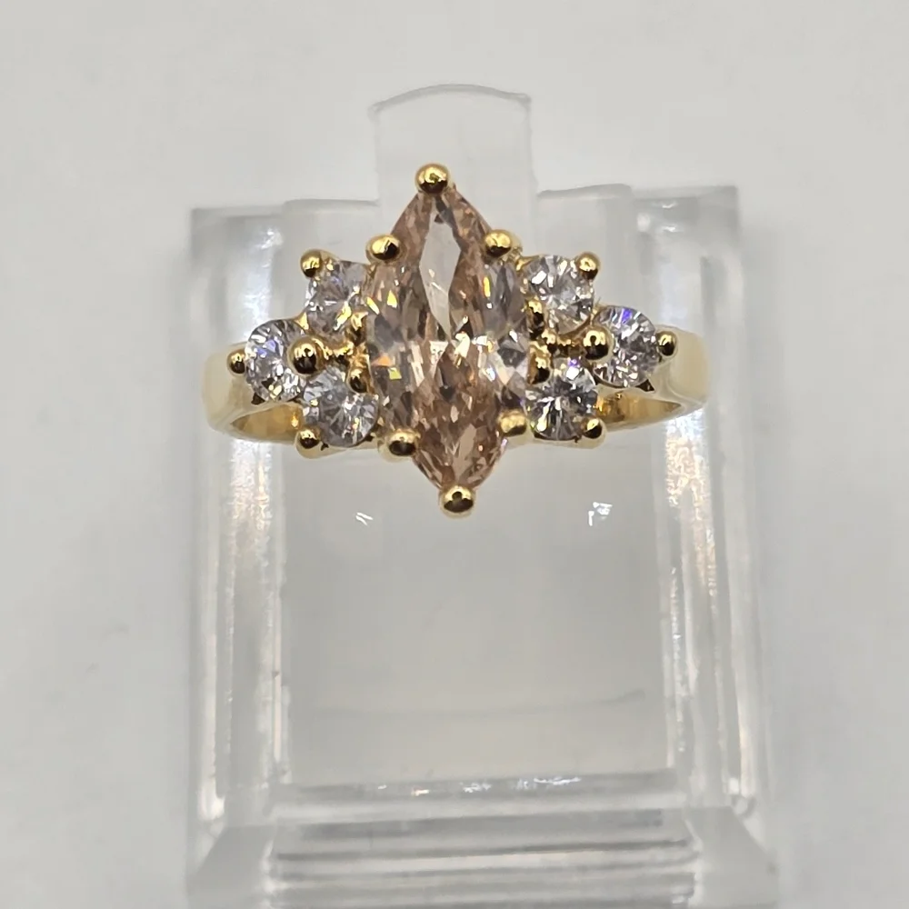 Vintage Marquise Cut Champagne and White Diamond ring Size 5.5 - Picture 1 of 4